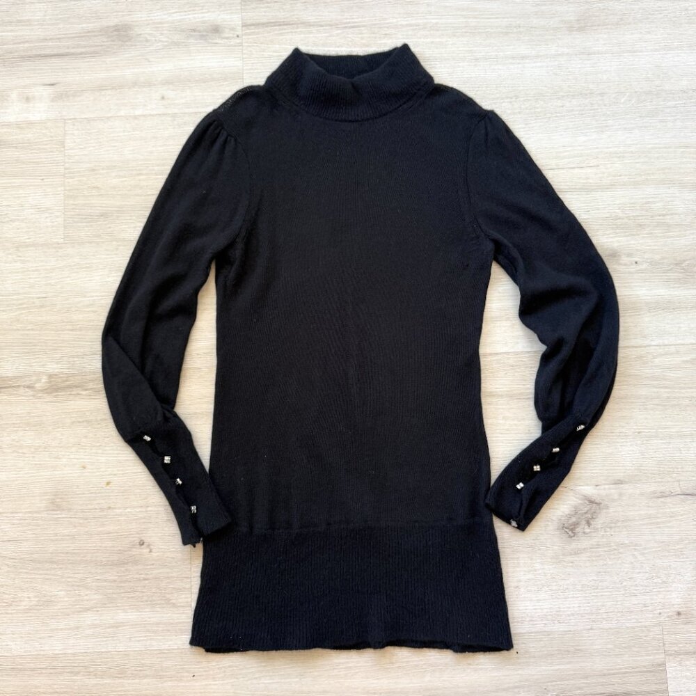 Banana Republic Black Angora Tunic Sweater Rhinestone Cuffs Y2K Medium